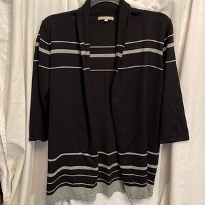 Joan Vass Studio Women’s Black/Gray Striped 3/4 Sleeve Cardigan